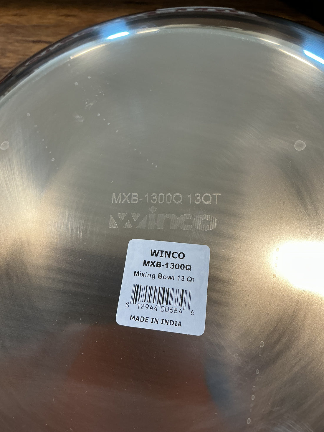Winco 13 Quart Mixing Bowl, Standard Weight, Stainless Steel