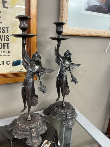 Winged Woman Vintage Candlestick Holder - Pair