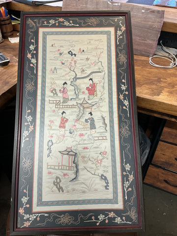 Chinese Silk Embroidered Panel 15" x 27.25"