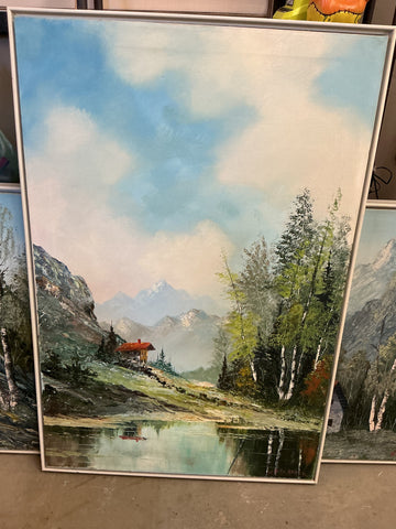 Mountain Lake Picture with Cabin by W (Bill) Alexander 25" x 36.5"
