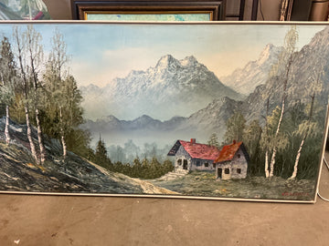 Mountain Picture with Cabin by W (Bill) Alexander 25" x 49"