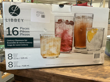 Libbey Century 16 piece Glass Set 8) 17.5 oz. tumbler (8) 11 oz. Double Old Fashioned glasses