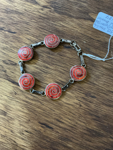 Sterling 950 & Spiny Oyster Shell Spiral Bracelet