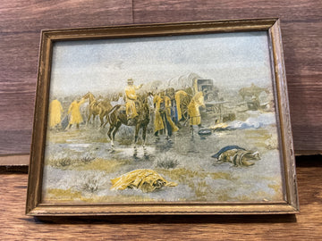 Charlie Russell - A Rainy Morning in Cow Camp - print - 6.5" x 8.5"