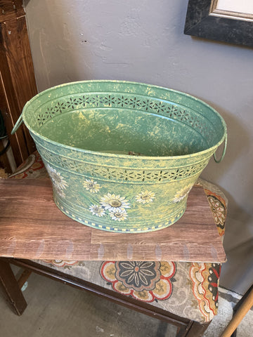 Green Metal Flower Pot 10.75" x 14.75" x 9.75"