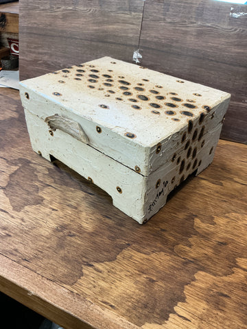 Painted Wood Box with Antler Handle 7" x 9.25" x 4.25"