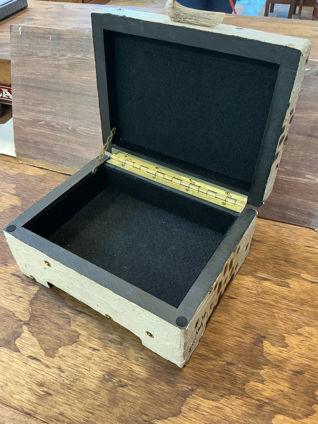 Painted Wood Box with Antler Handle 7" x 9.25" x 4.25"
