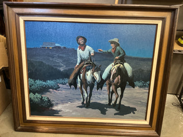 Moonlight Western Picture of Cowboys by CM Hunt 1972 30" x 24"