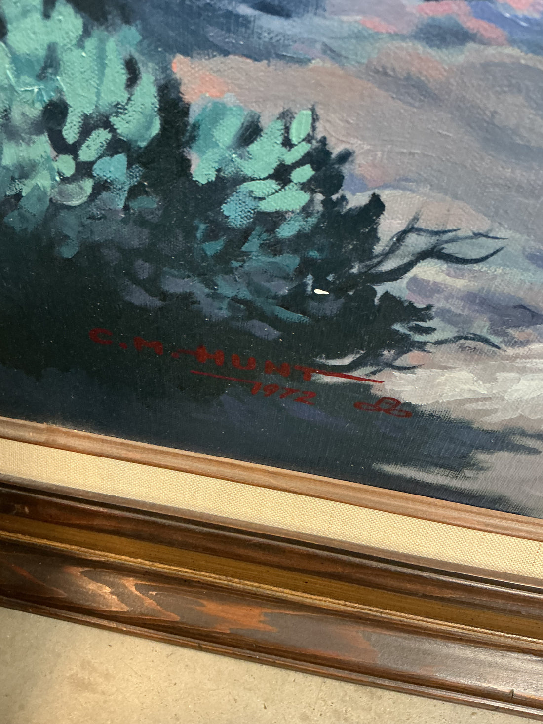 Moonlight Western Picture of Cowboys by CM Hunt 1972 30" x 24"