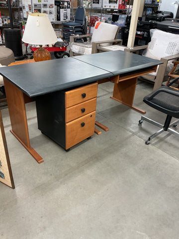 Desk - 2 Piece - 35.5" (71" Total) Desk with Locking Rolling File Cabinet