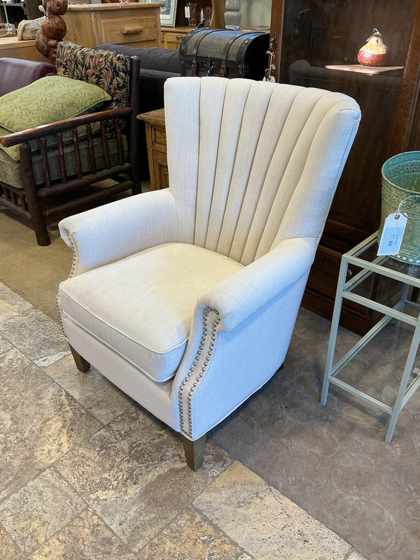 White Wing Backed Nail Head Trim Chair