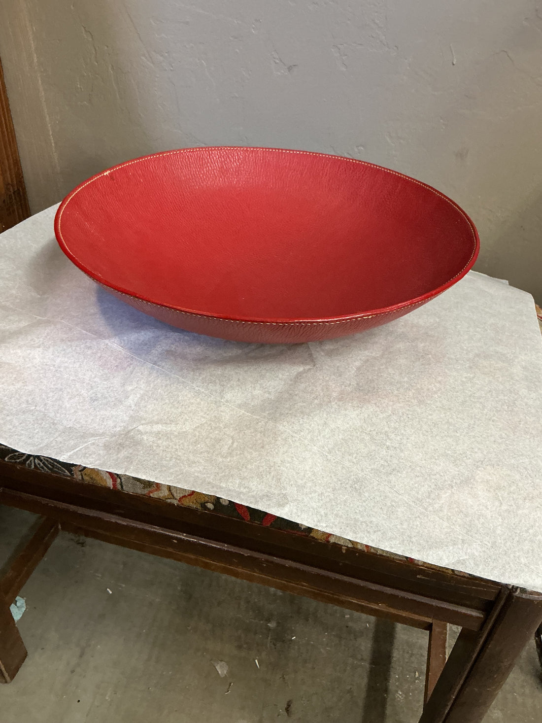 Red Leather Bowl - 3" x 13.5"