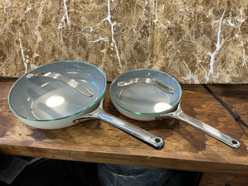 Caraway ® Cream Ceramic Nonstick 8" and 10.5" Fry Pan Duo with Lids