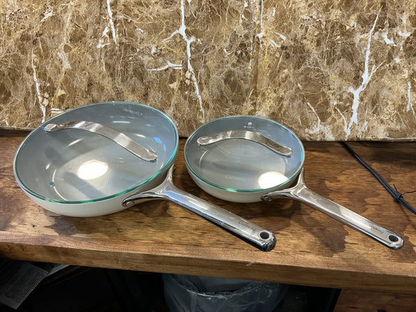 Caraway ® Cream Ceramic Nonstick 8" and 10.5" Fry Pan Duo with Lids