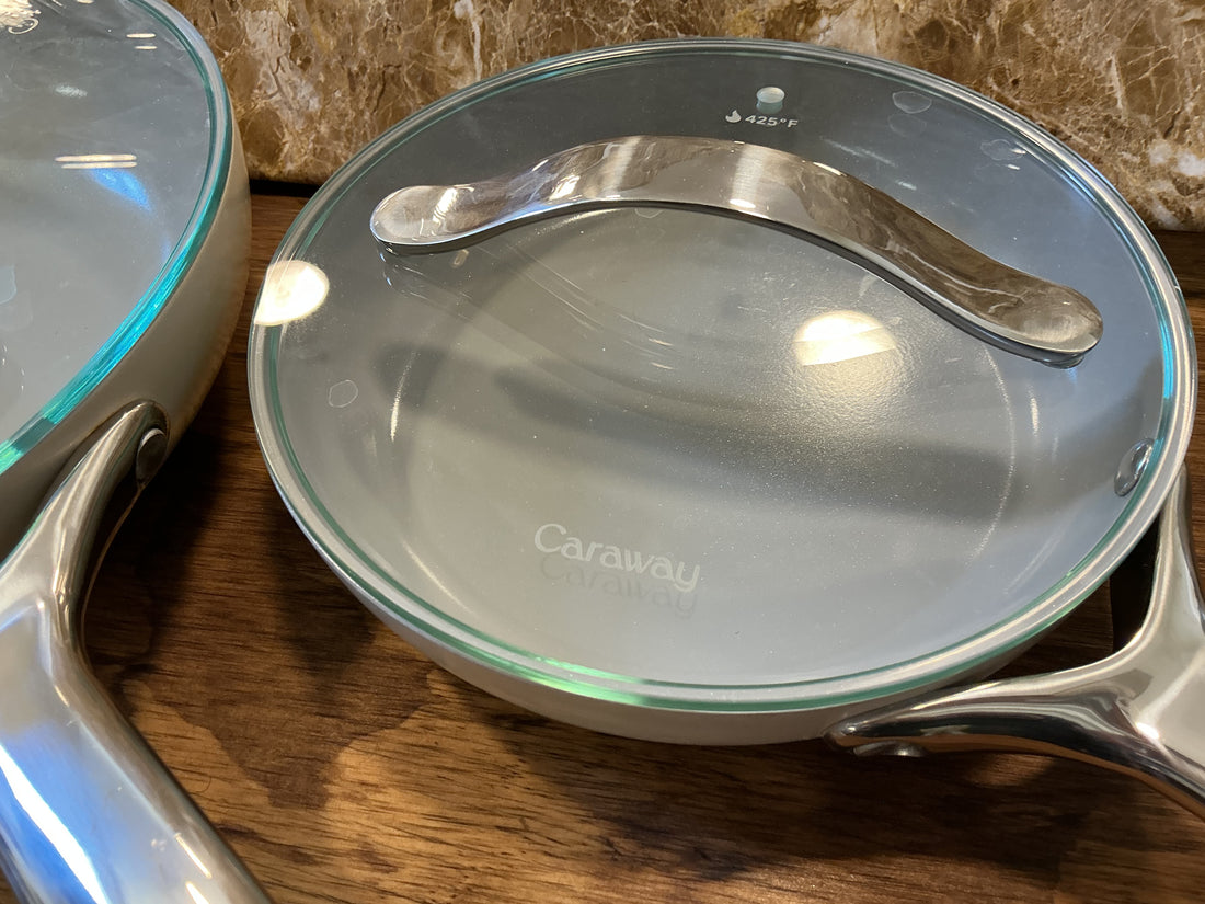 Caraway ® Cream Ceramic Nonstick 8" and 10.5" Fry Pan Duo with Lids
