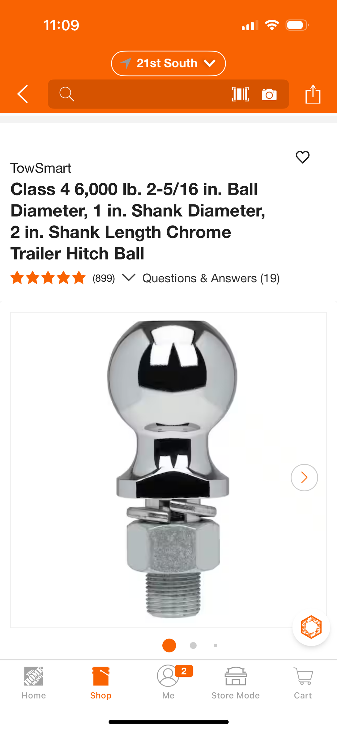 Tow smart 2 5/16” 6,000 lb  hitch ball