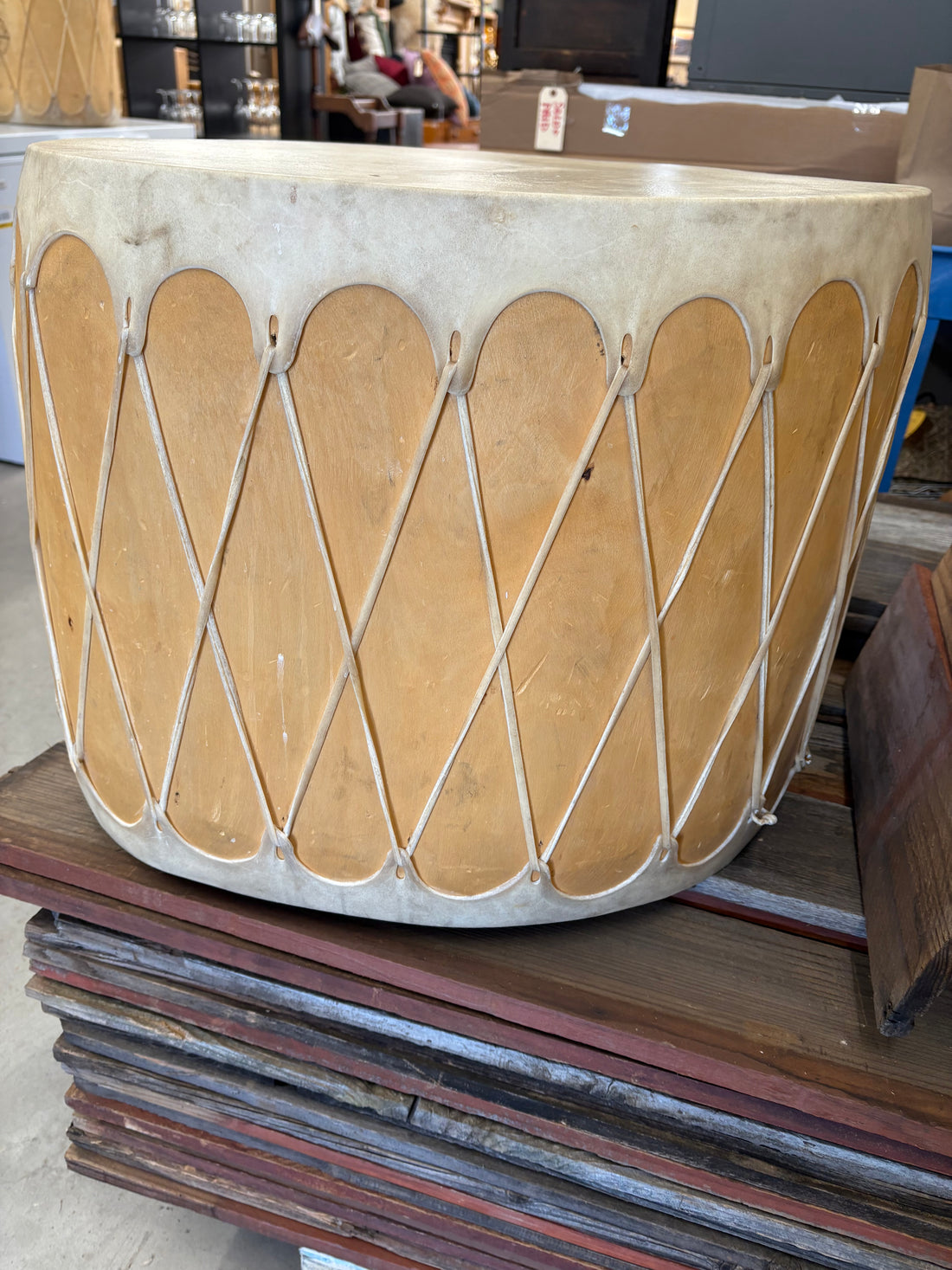 Native American Drum- Medium size  23”Wx 21”D x 18”H Art / Sculpture