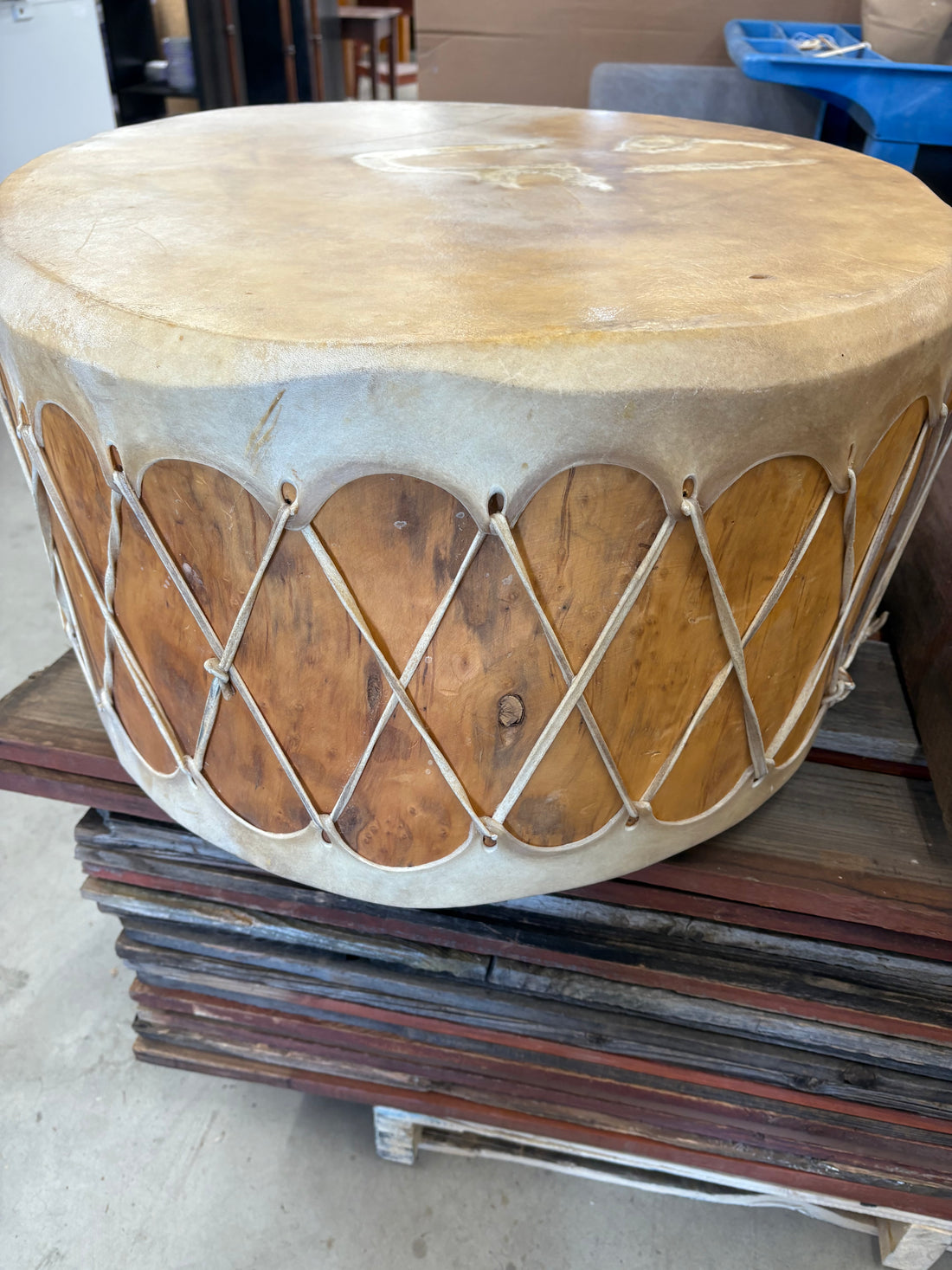 Native American Drum- Large size  24-1/2” W x 13-1/2”H Art / Sculpture