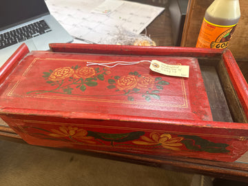 Hand painted wooden box with sliding lid