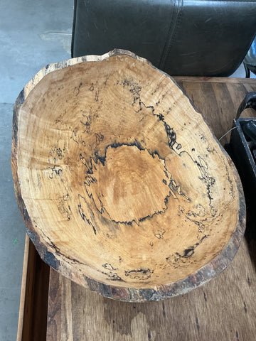 Hand-turned  live-edge spalted maple bowl signed