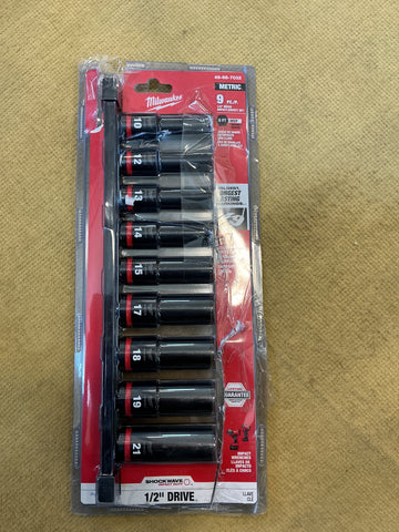 Milwaukee 9 pc 1/2” Drive Metric Impact Socket Set 49-66-7032