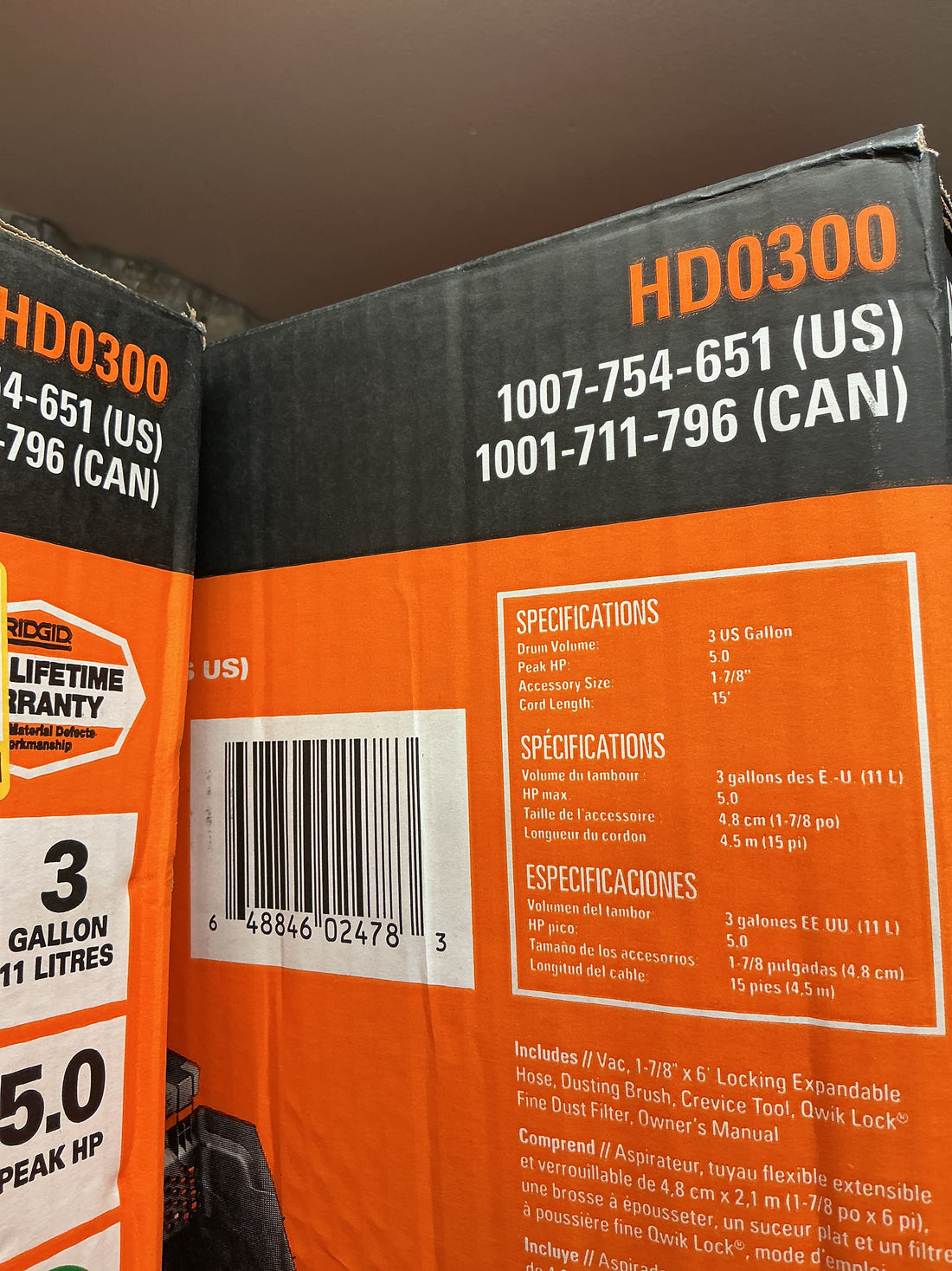 Rigid 3 gal vac HD0300