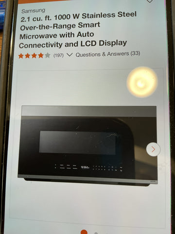 Samsung 2.1 cu ft 1000 Watt Smart Microwave with Auto Connectivity & LCD Display ME21DG6700 , 29.88Wx17.06Hx16.5”D