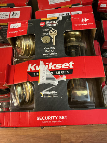 Kwikset Juno polished brass exterior entry knob & deadbolt