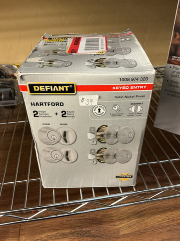 Defiant Hartford 2 single cylinder deadbolts & 2 keyed entry knobs