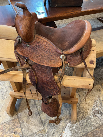 Furniture Tooled leather Western saddle with floral pattern