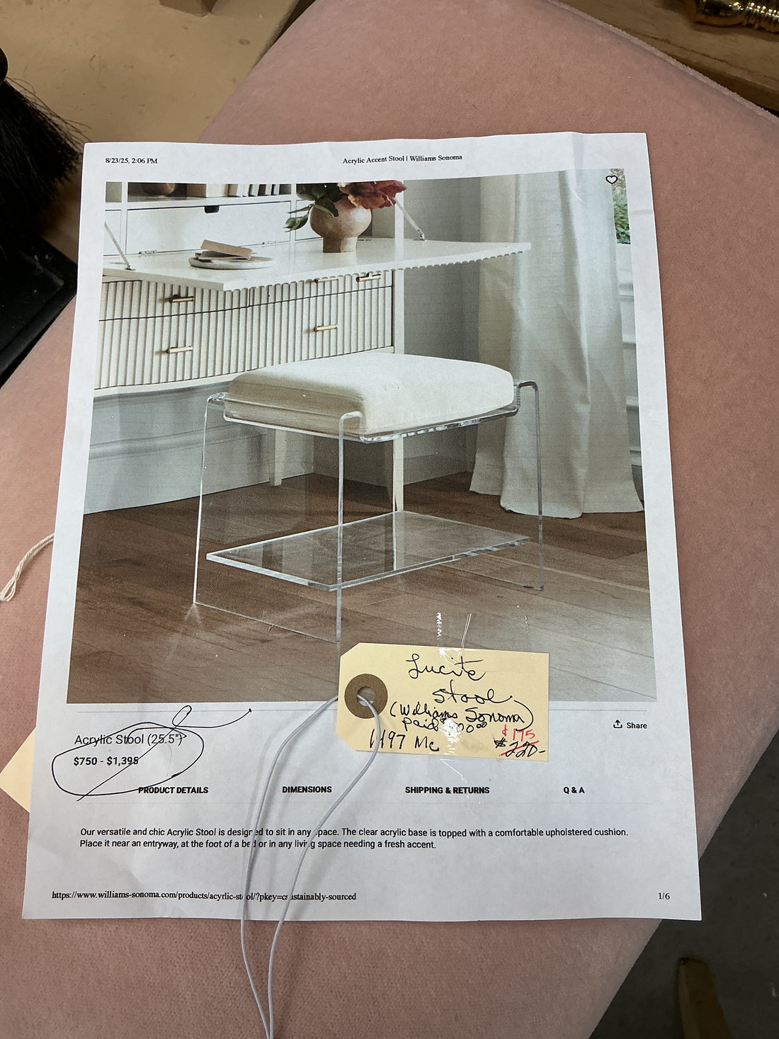 Lucite Pink Vanity Chair