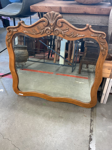 Carved oak dresser mirror with ornate Rococo-style crest, circa early 1900s, 32x33