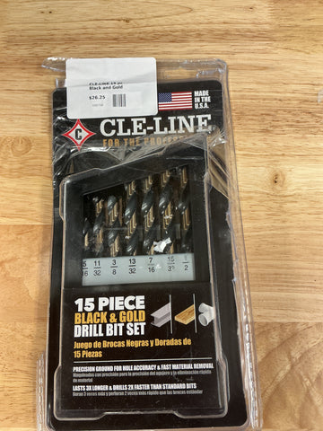 CLE-LINE 15 pc Black and Gold drill bit set