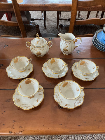 Tea Set  Porcelain White and Gold