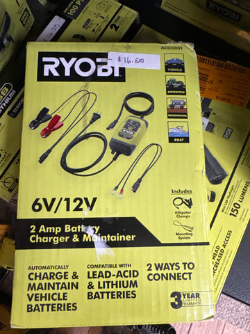 Ryobi 6v/12v 2 amp battery charger & maintainer